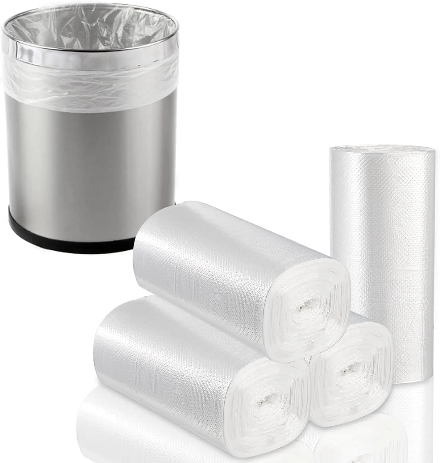 200 Count Small Trash Bags for Bathroom Bedroom Office, 4 Gallon Clear Wastebasket Liners with Leak-proof Design, 4 Rolls