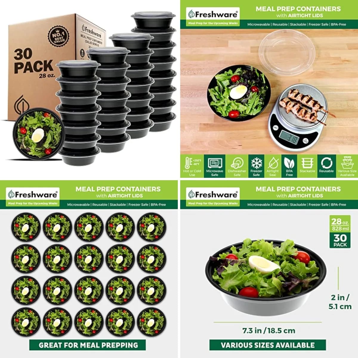 Meal Prep Bowl Containers [30 Pack] Plastic Bowls with Lids for Soup and Salad, Food Storage Bento Box, BPA Free, Stackable, Lun