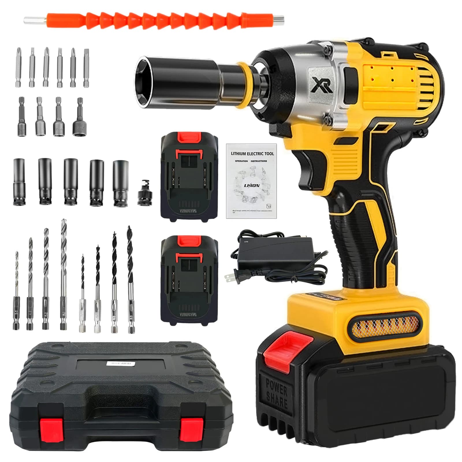 Cordless Impact Wrench 1/2 Inch 20V Brushless Electric Motor Torque 280 ft-lbs (380N.m)3.0Ah Battery and Charger 30Pcs Toolbox