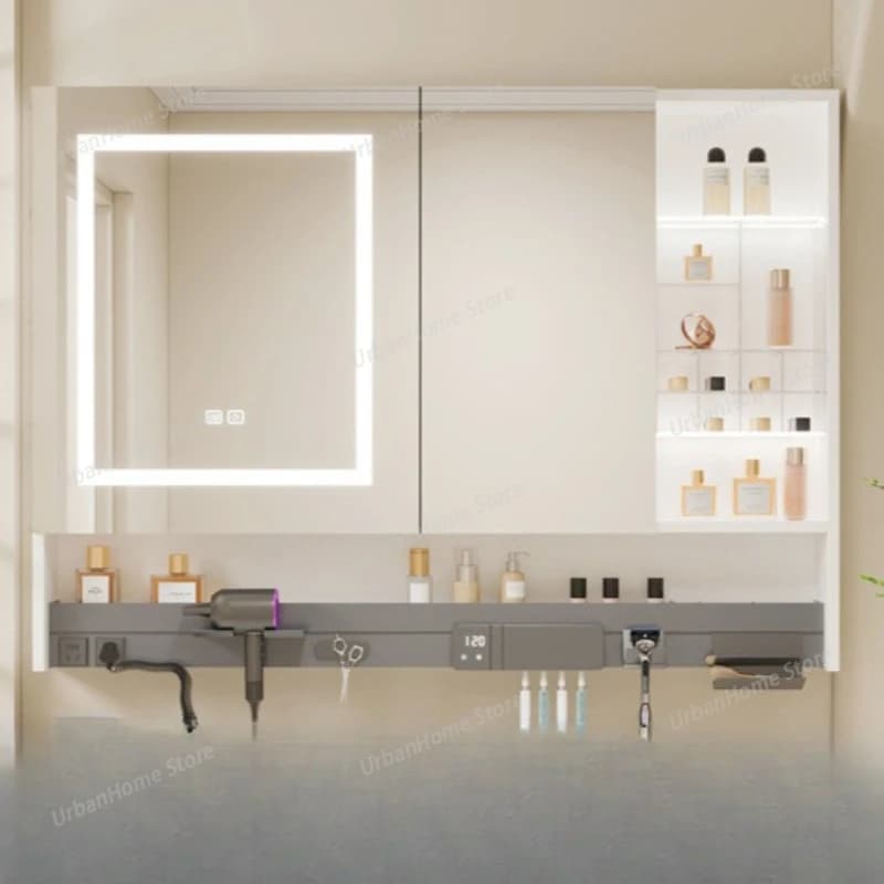Specchio da Bagno Multifunzionale con Illuminazione e Funzione Antiappannamento, Stile Crema, Arredamento di Lusso Nordico, Mobili da Bagno Ls50ysj