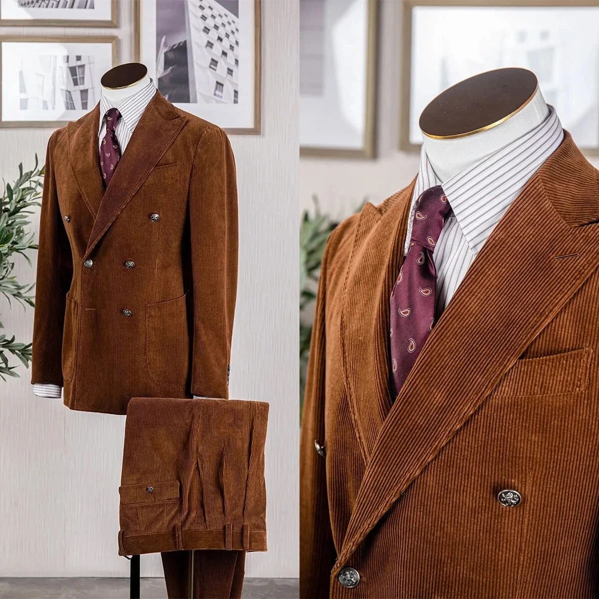 Abiti da uomo in velluto a coste per matrimonio 2 pezzi giacca pantaloni abito spesso autunno inverno top banchetto ufficio affari capispalla maschile personalizzato