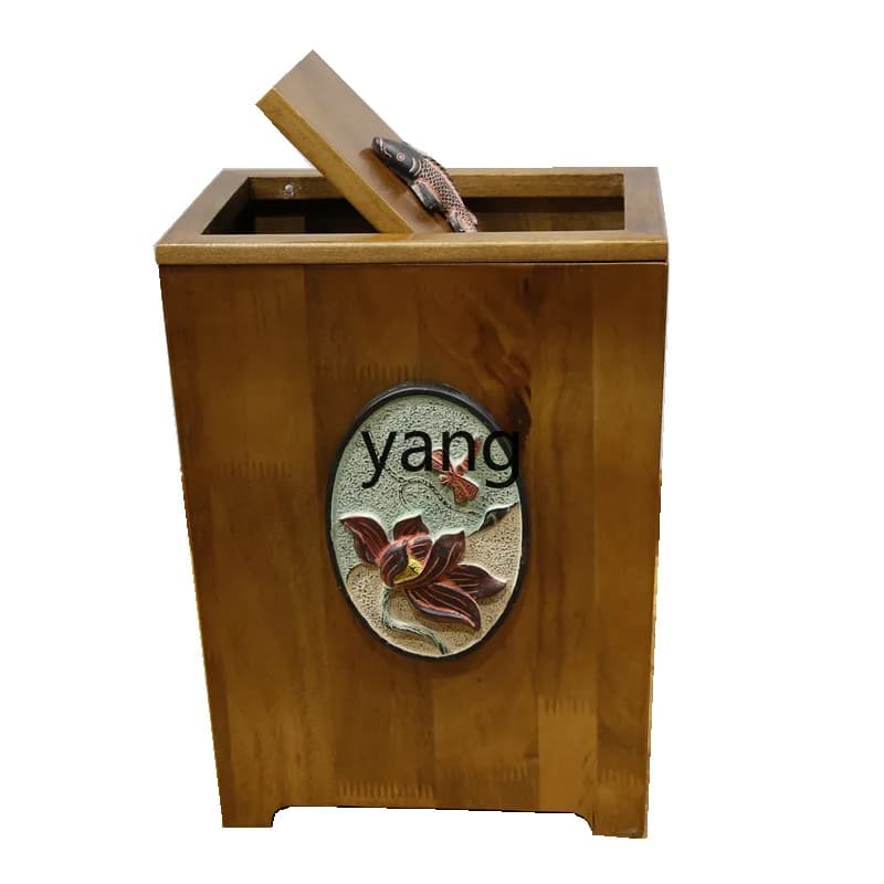 LZR Cestino per rifiuti per sala da pranzo per ufficio, grande, coperto, in legno massello, per soggiorno domestico