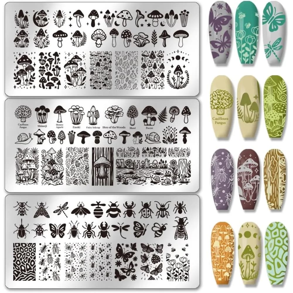 Set di 3 Stampi Rettangolari a Forma di Fungo in Acciaio Inossidabile per Nail Art Fai-da-Te, 12x6cm