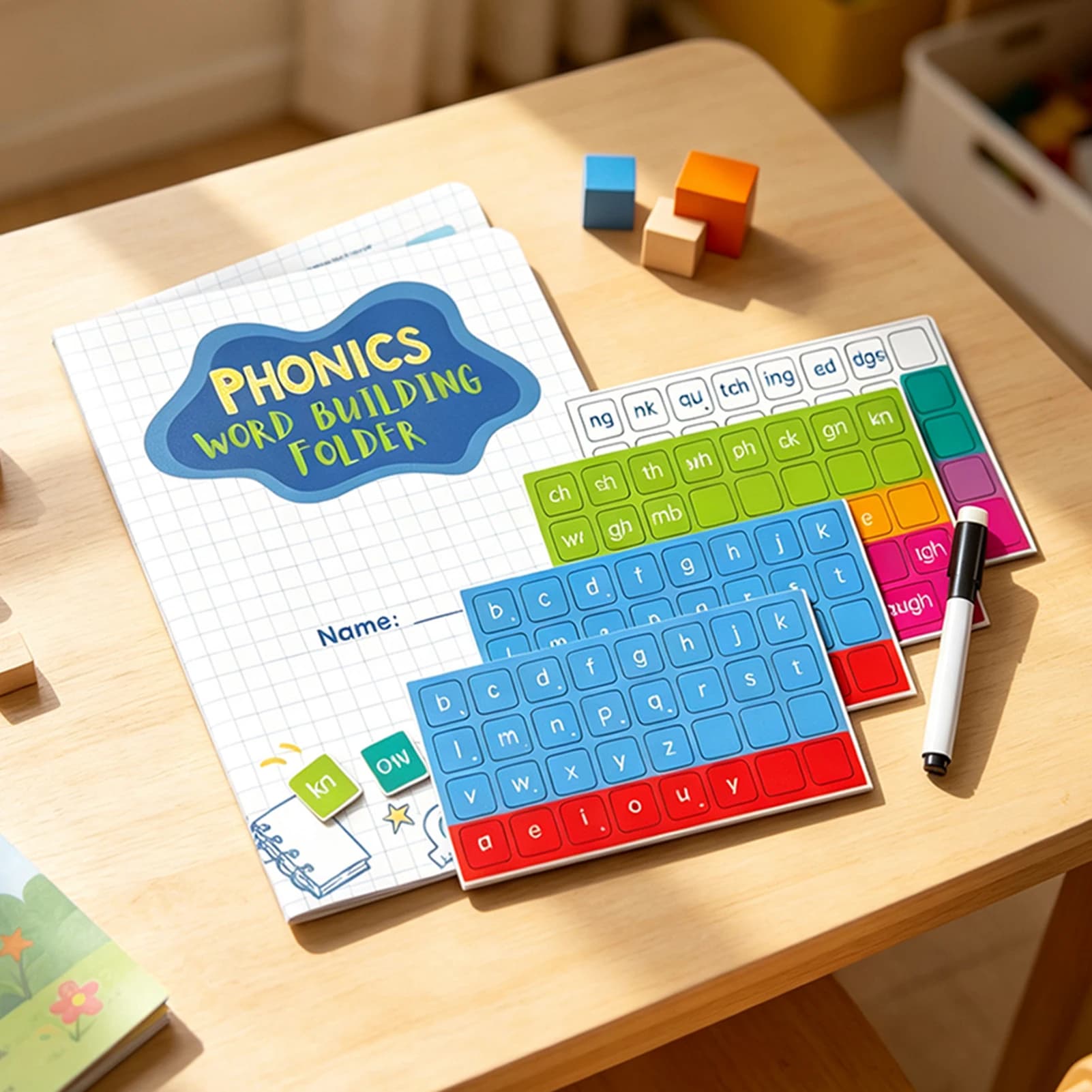 Phonics Word-Building Magnetic Tiles Color-Coded Word Building Set With Dry-Erase Folder Early Educational Present