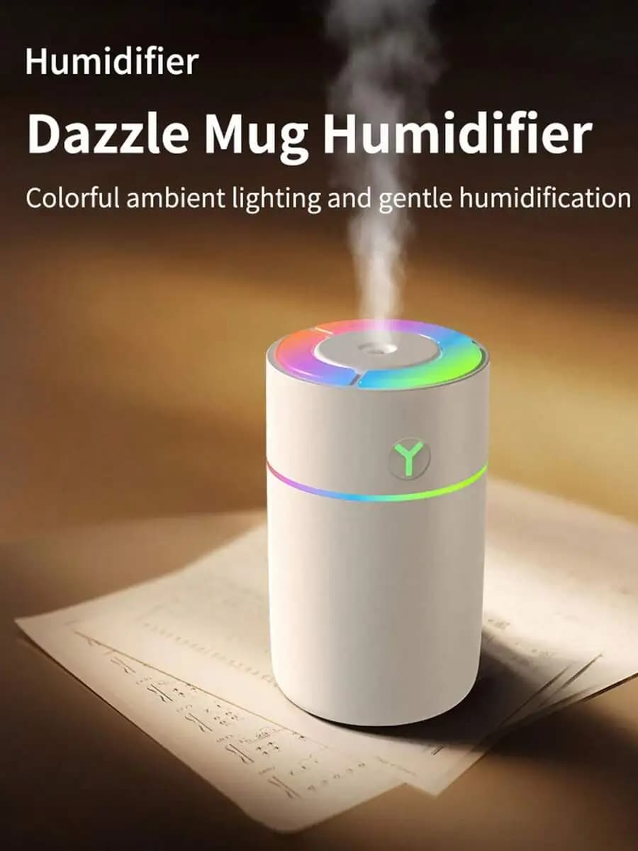 Umidificatore alimentato tramite USB da 230 ml con luci LED multicolori, adatto per auto, camera da letto, ufficio, viaggi e casa, ultrasuoni a bassa rumorosità
