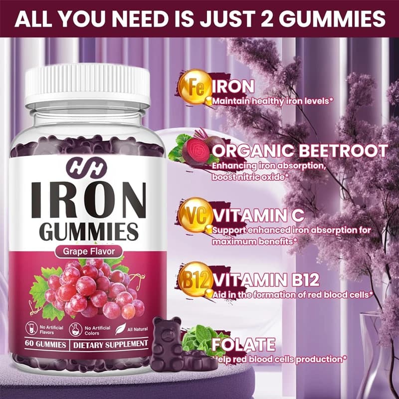 Iron Supplements for Women and Men, Containing Vitamin C, B12, Folate, Ematopoietic Agents and Energy for Iron Carenza, 60 Rubbers