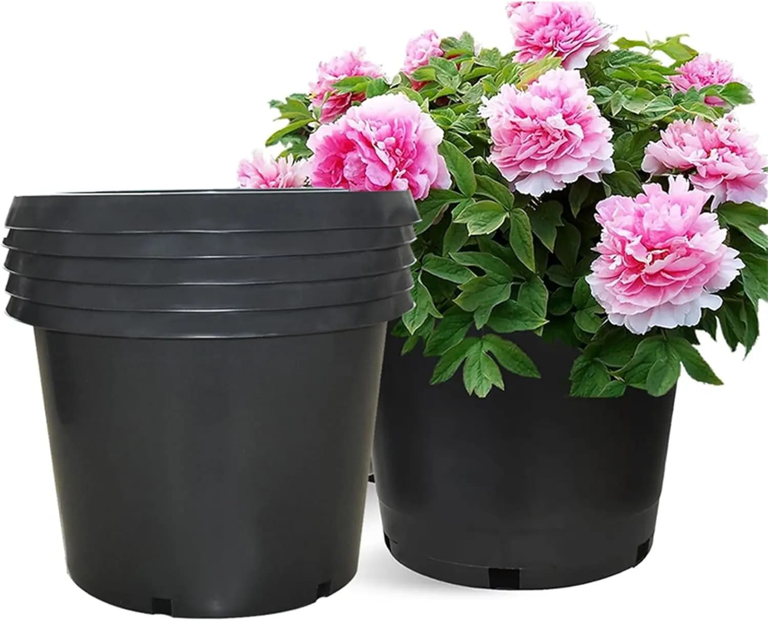 20 Gallon Plastic Plant Nursery Pot 5-Pack - Injection Molded Seed Starting Container Set for Indoor Outdoor Plants, Seedlings, Vegetables, Flowers - Black Garden Planter Pots