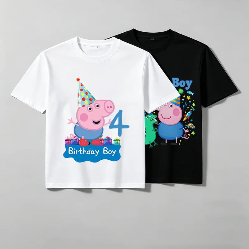 Peppa Pigs Birthday T-shirt Children's Cotton Short-Sleeved Tee Boys Sportswear New Casual Tops Summer Cartoon Printed T-Shirts