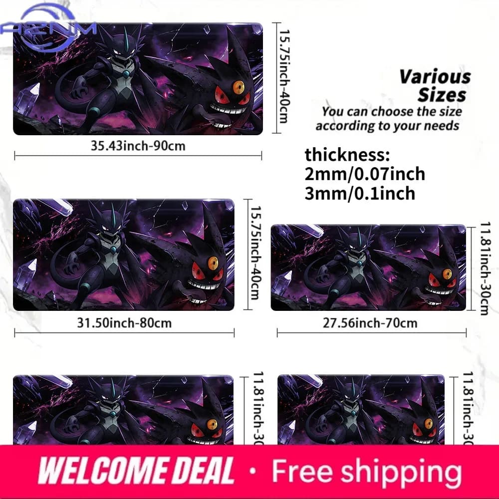 Tappetino per mouse da gioco Pokemon Gengar & Dark Creature Purple Crystal, tappetino da scrivania grande antiscivolo