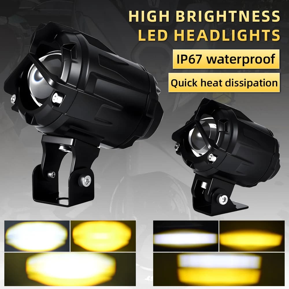 Auto Moto Faro A LED Ausiliario Faretto Giallo Bianco Dual Color ATV Guida Fendinebbia 10V-60V 30W Mini Lente Del Proiettore