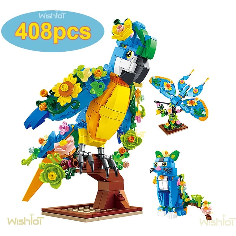 3 IN 1 Pappagallo Modello di Uccello 408pcs Farfalle Gatto 3 Trasformare Building Block Set MOC Animale Giocattoli Creativi Per I Bambini Ragazzi Regalo