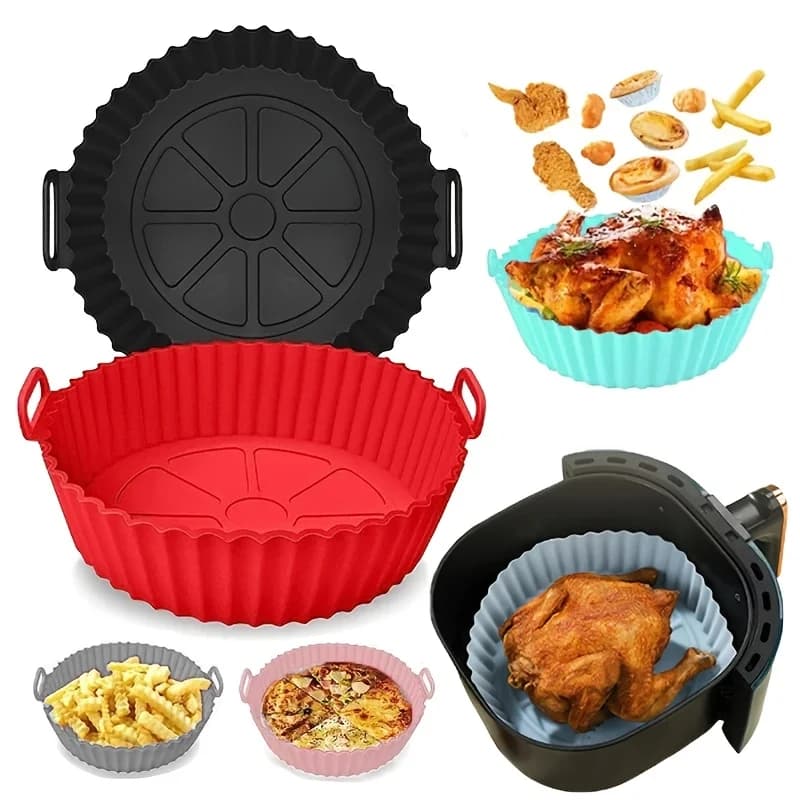 Silicone Tray for Air Fryer, Reusable, Round, for Barbecue, Baking Board, Cooking Machine
