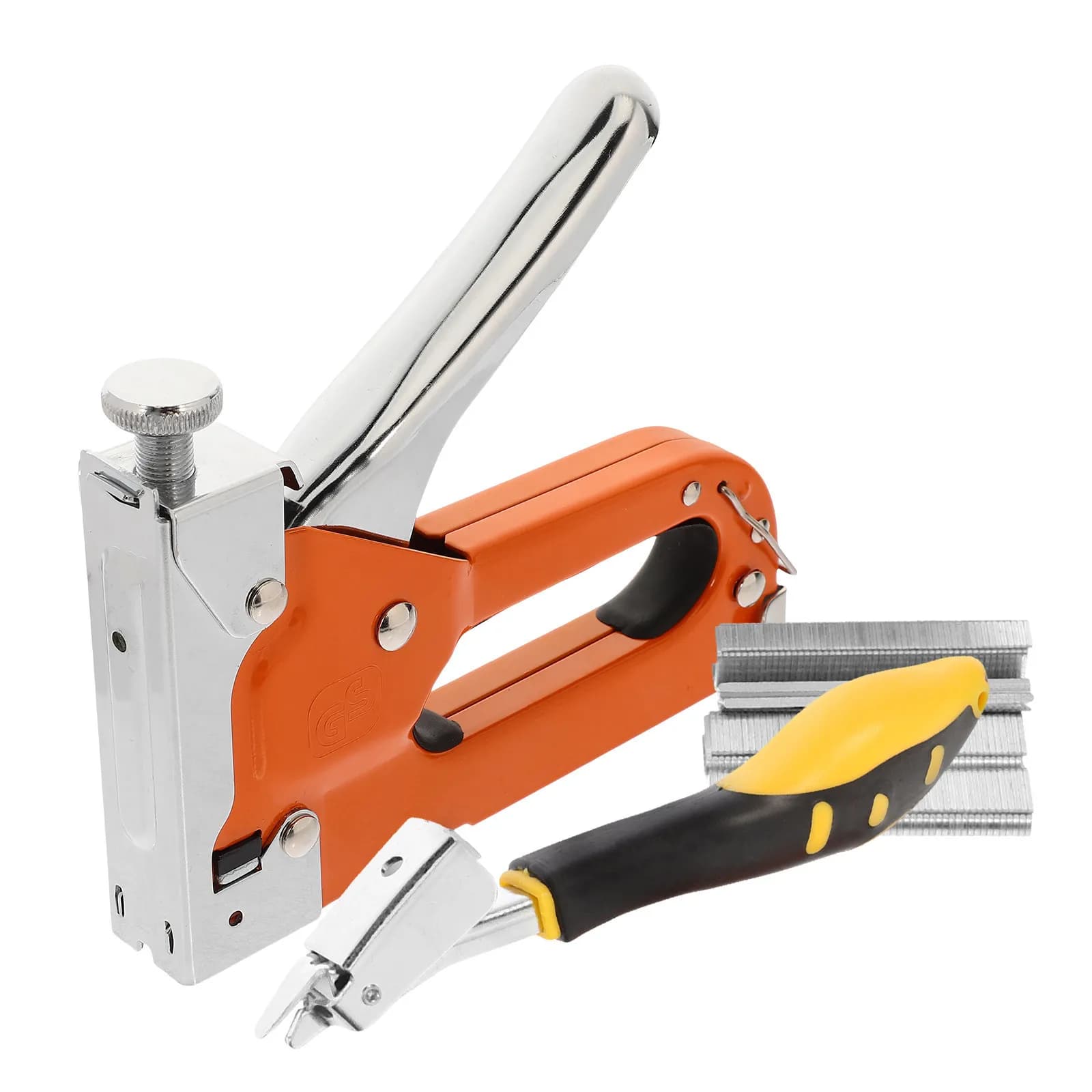 1 Set di Graffettatrice per Legno Resistente, Macchina per Fissaggio Manuale Compatta con Graffette per Tappezzeria e Lavorazione del Legno, Graffettatrice Portatile