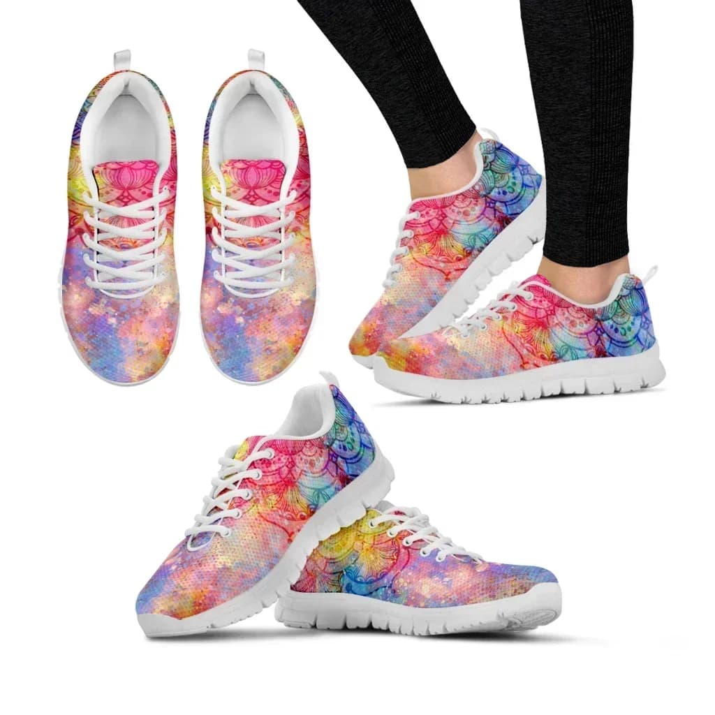Sneakers Casual di Lusso con Stampa Floreale Mandala Bohemien, Design Psichedelico Cielo Stellato, Scarpe Allacciate