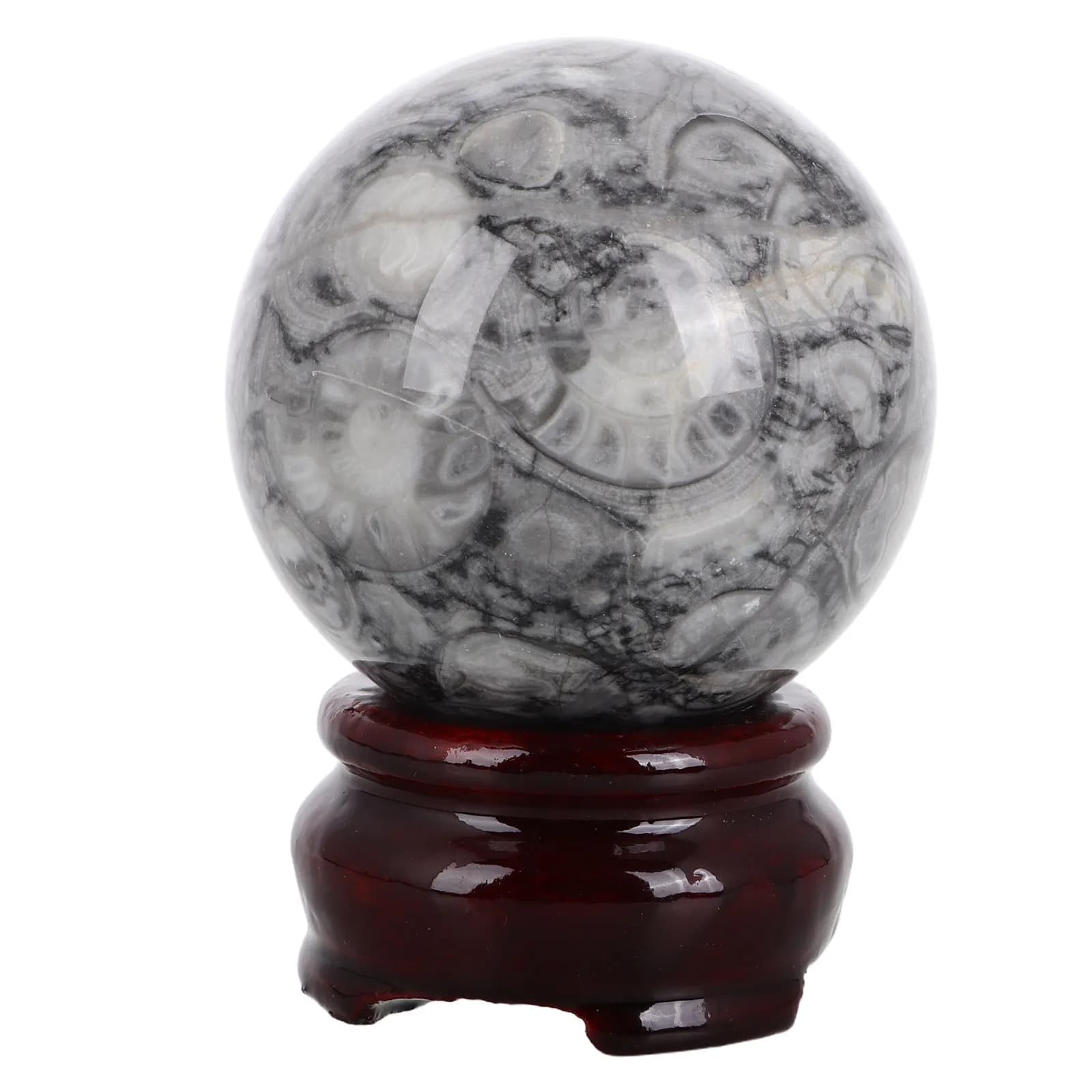 1 pz. Sfera di Cristallo Nera Liscia ed Elegante per Decorazione Desktop, Casa, Ufficio, Feng Shui, Sala Yoga - Sfera in Agata con Base in Legno