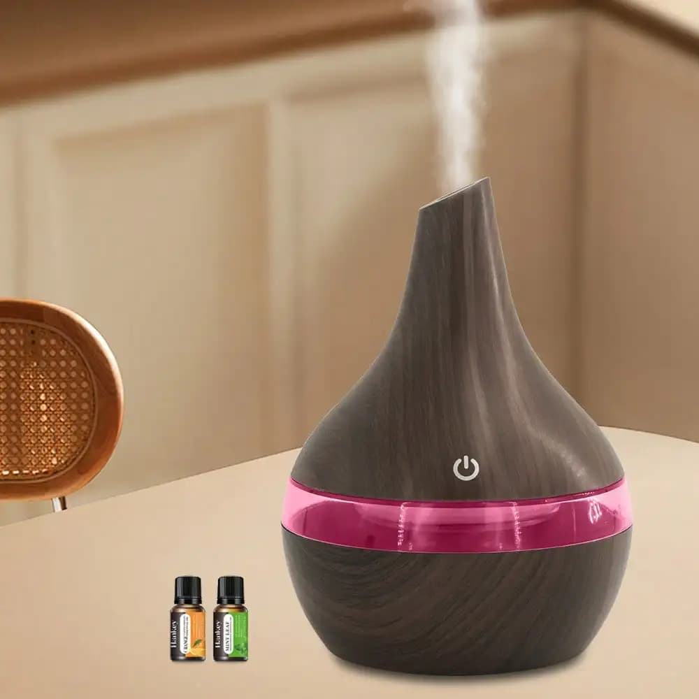 Send 2 Oils,300ml Wood Grain Ultrasonic Humidifier & Essential Oil Diffuser, Quiet For Home Office Desk