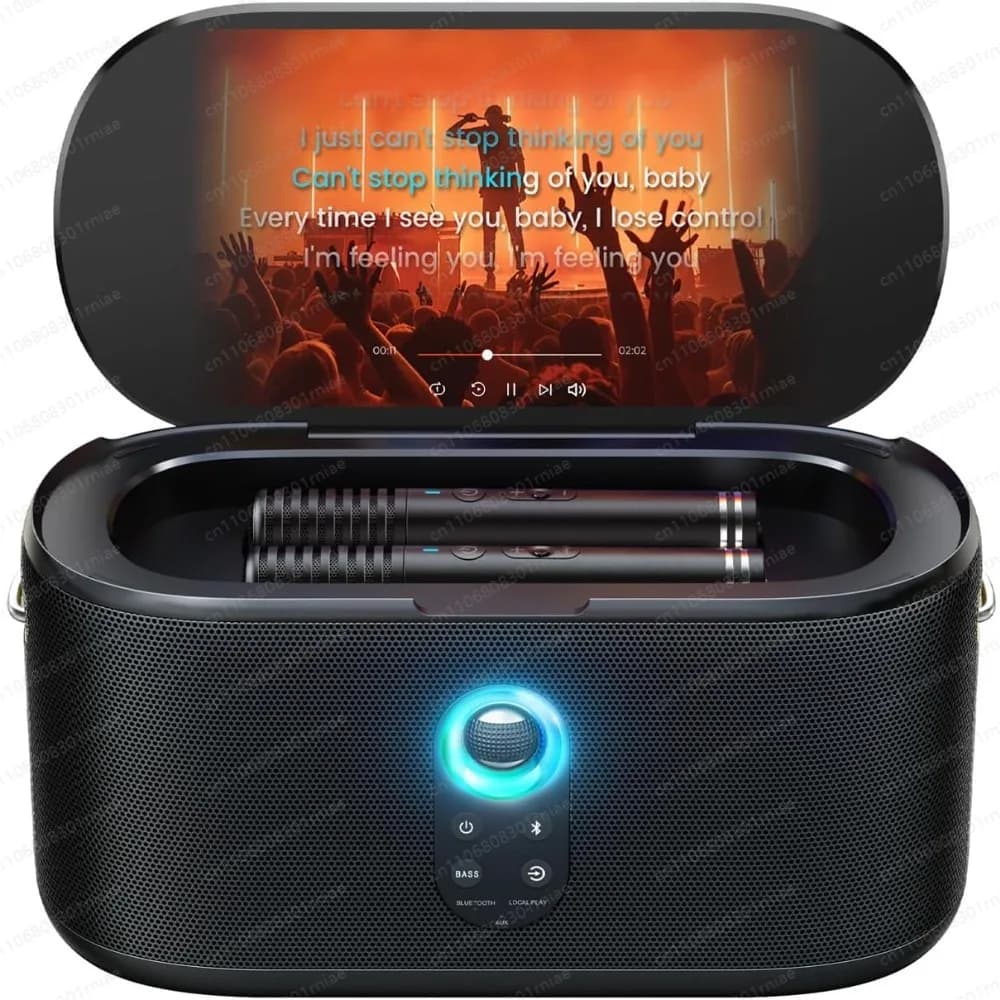 Macchina per Karaoke per Adulti, con Display per Testi, Schermo da 10.1'', 280W, 2+2 Canali, 2 Microfoni Wireless, EQ con Auto-Tune, Ricarica Automatica - NUOVO