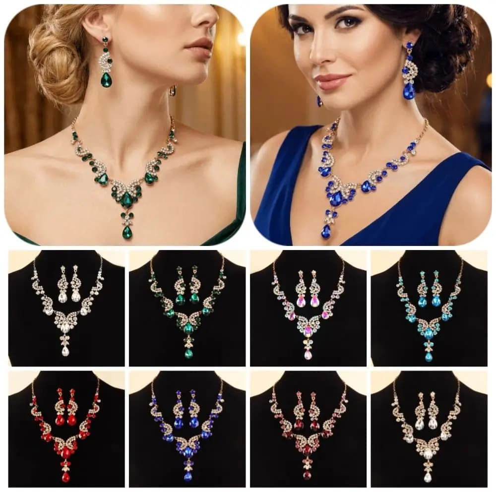 Set di Gioielli di Lusso con Strass, Elegante Set di Gioielli Scintillanti da Donna, Collana con Pendente a Goccia e Orecchini Regolabili