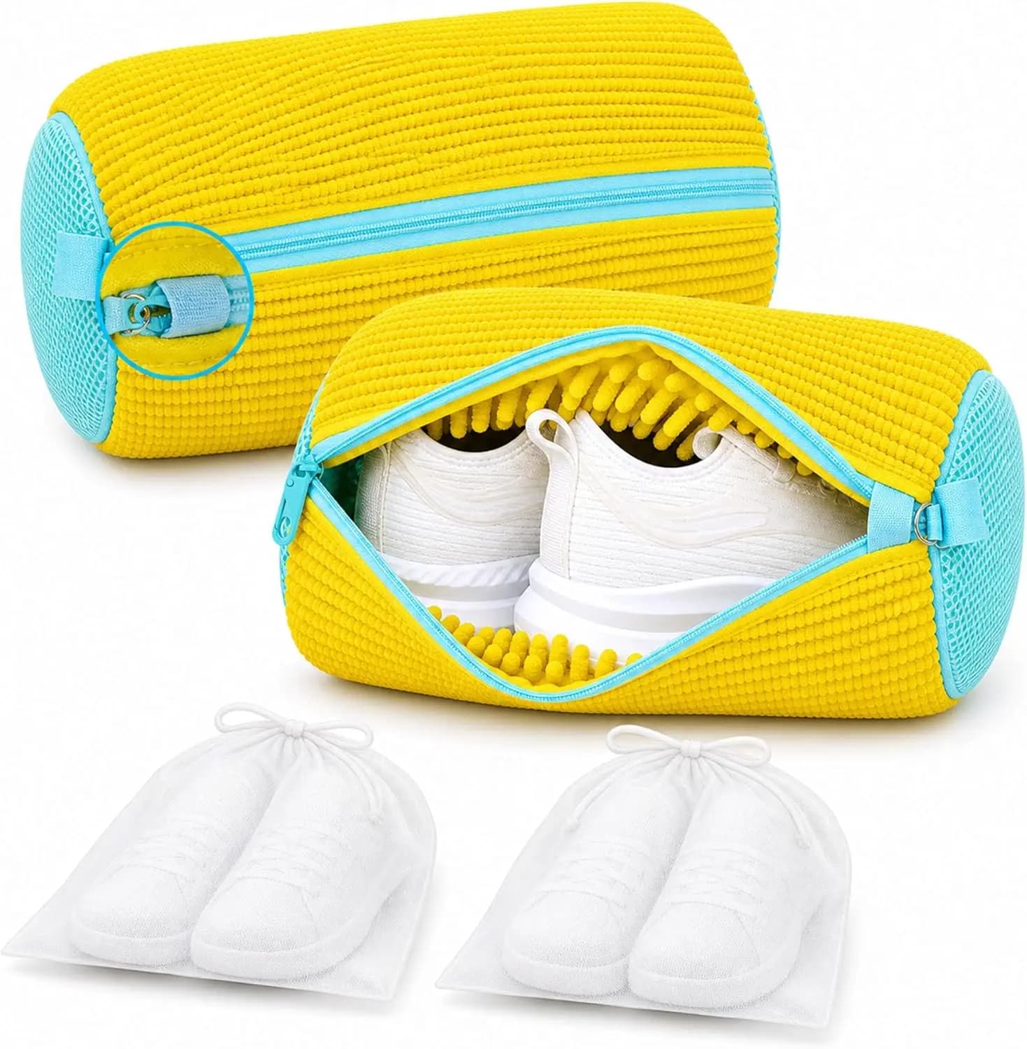 Confezione da 2 Sacchi per Lavaggio Scarpe con Fodera in Ciniglia per Sneakers, Scarpe per Bambini, Pantofole, Scarpe di Tela, Sacchi Riutilizzabili per Lavatrice e Asciugatrice