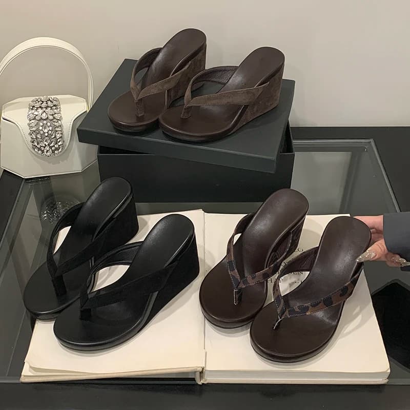 Aneikeh Pantofole con punta tonda alla moda estiva da donna Zeppe con tacco da spiaggia Sandali con fondo spesso casual Infradito Scarpe da donna Ciabatte