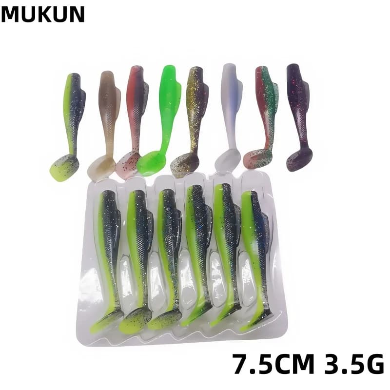 MUKUN 6PCS Nuovo T-Tail Soft Fishing Lure3.5g/70mm Galleggiante Swimbait Wobbler Esca Artificiale Silicone Bass Fishing Tackle