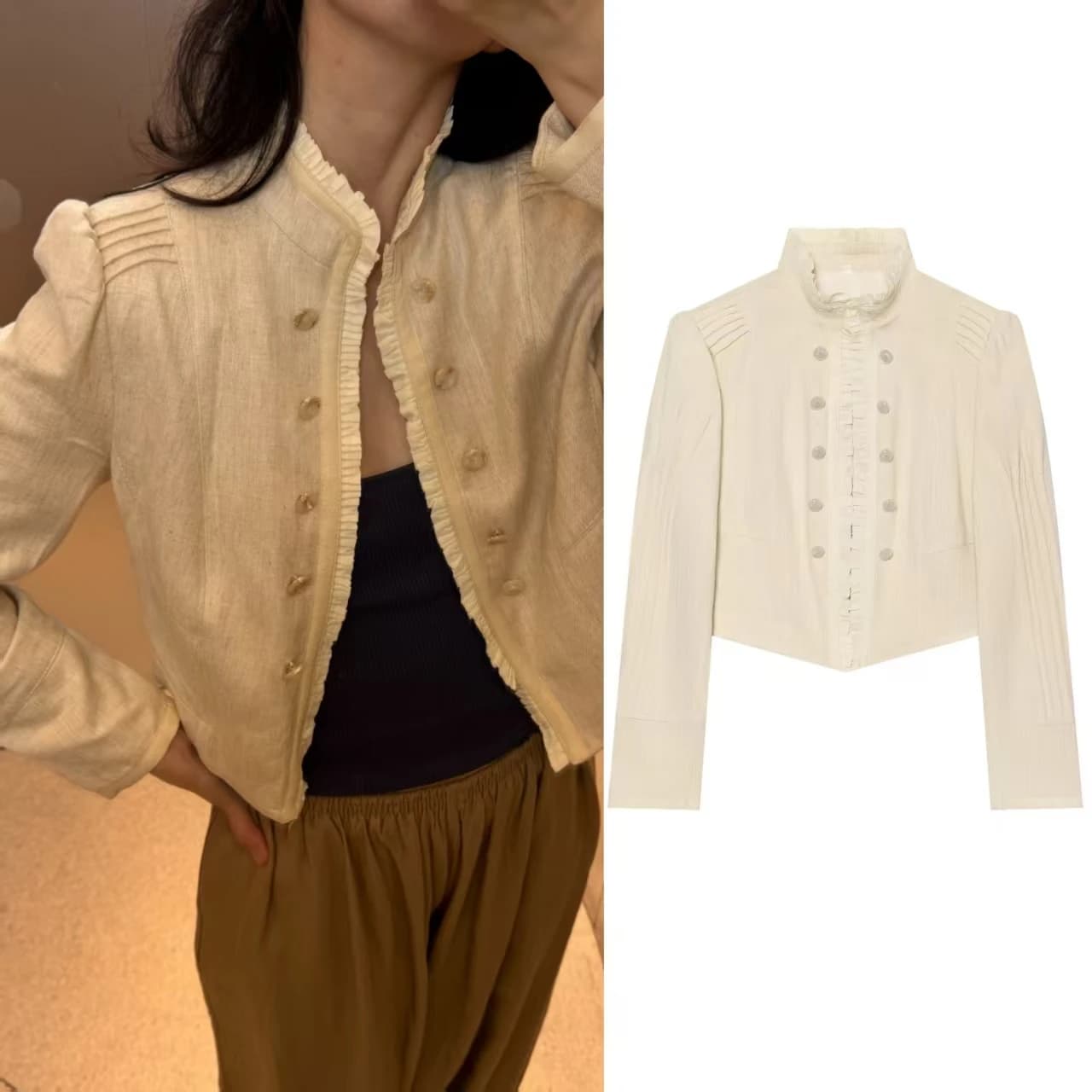 Guobioziy Women's Jacket 2026 Fall New Beige Long-Sleeve Layered Decorative Short Blazer Elegant and Chic