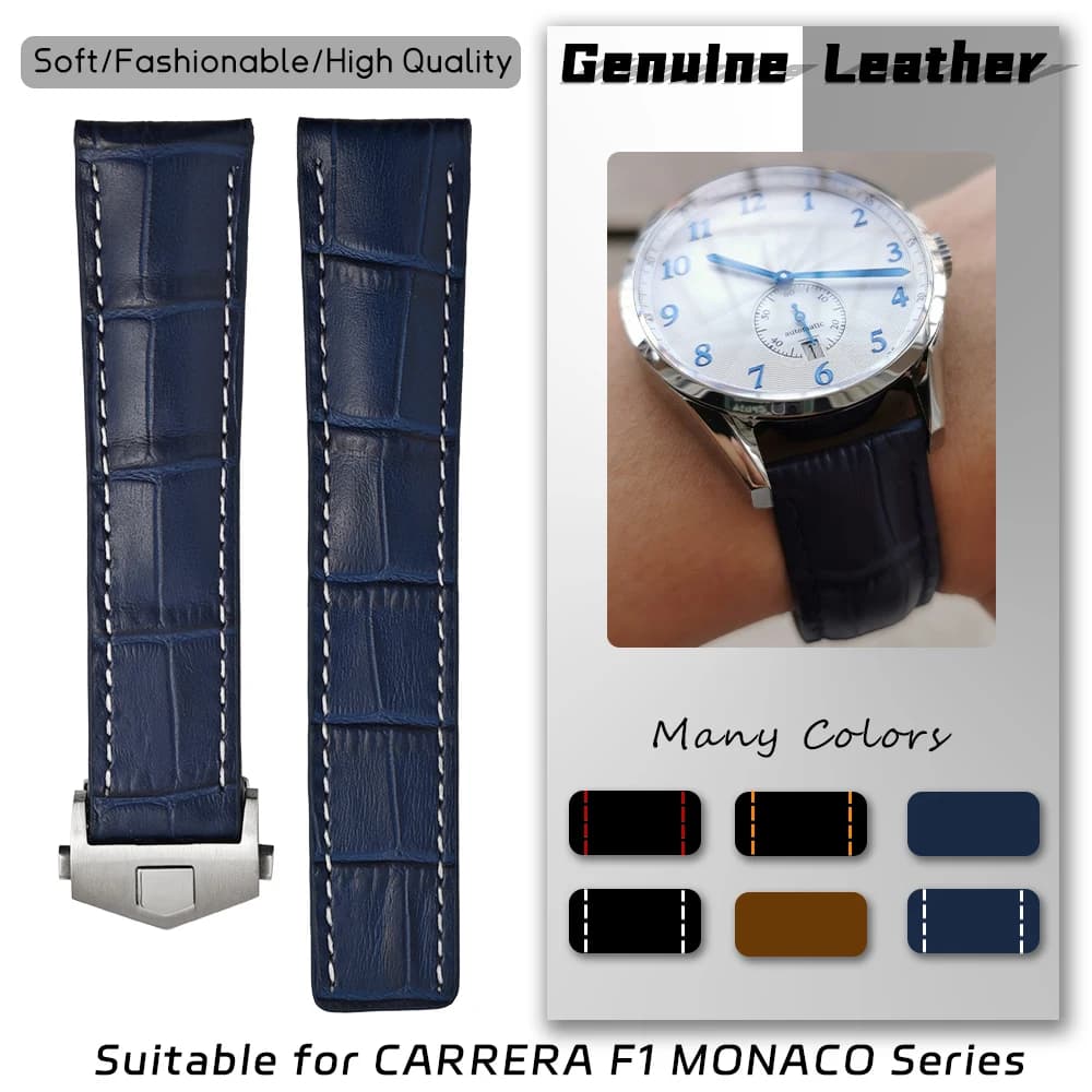 20mm 21mm 22mm cinturino per orologio in pelle di vacchetta modello coccodrillo cinturino in pelle di vitello per Tag Heuer Grand Carrera F1 Monaco Aquaracer