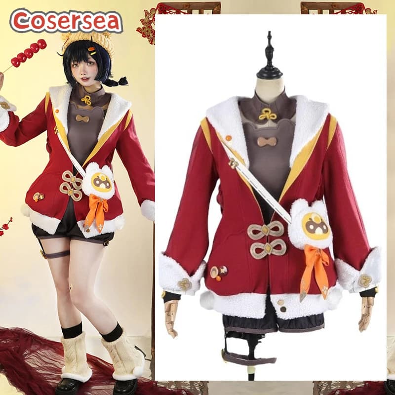 Cosersea Xiangling Costume Cosplay Gioco Genshin Impact Capodanno Cheer Xiangling Uniforme Halloween Gioco di ruolo Outfit Set completo