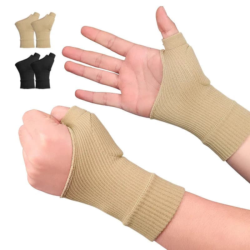 2 Pezzi Supporto Elastico Traspirante per Polso e Pollice, Fascia Stabilizzatrice per Tenosinovite, Tutore per Mano, Protezione per Articolazione Basale del Polso, Guanti Protettivi