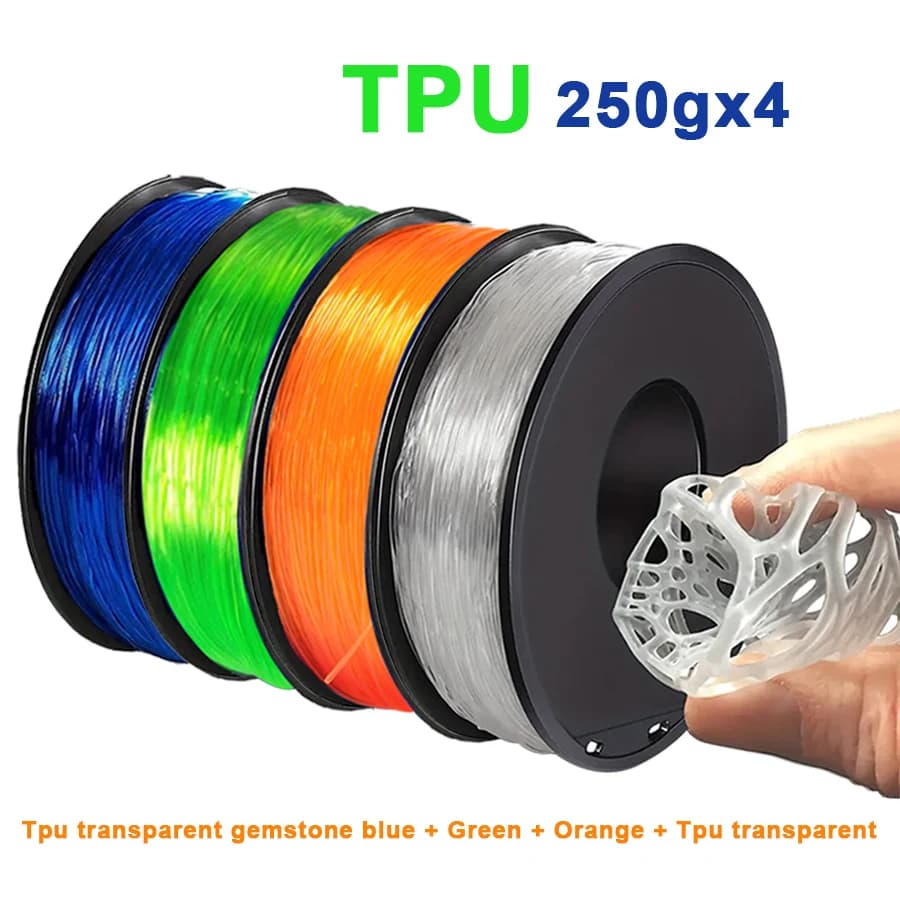 250gx4 3D Printer Flexible TPU Transparent Elastic Filament 1,75mm 3D Printing Material Transparent Orange 250g 500g 1Kg