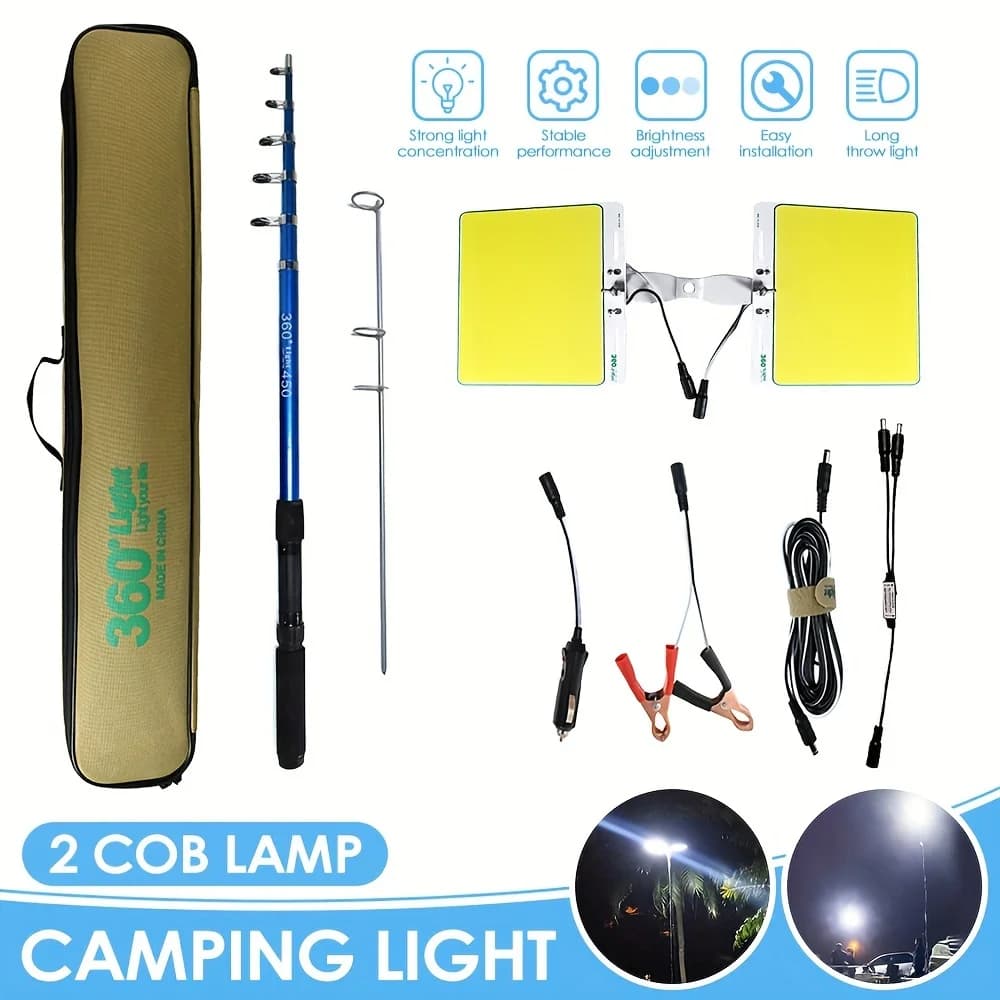 800W 4. Canna da Pesca Telescopica LED da 196,85 Pollici, Lampada Portatile per Campeggio e Riparazione Auto