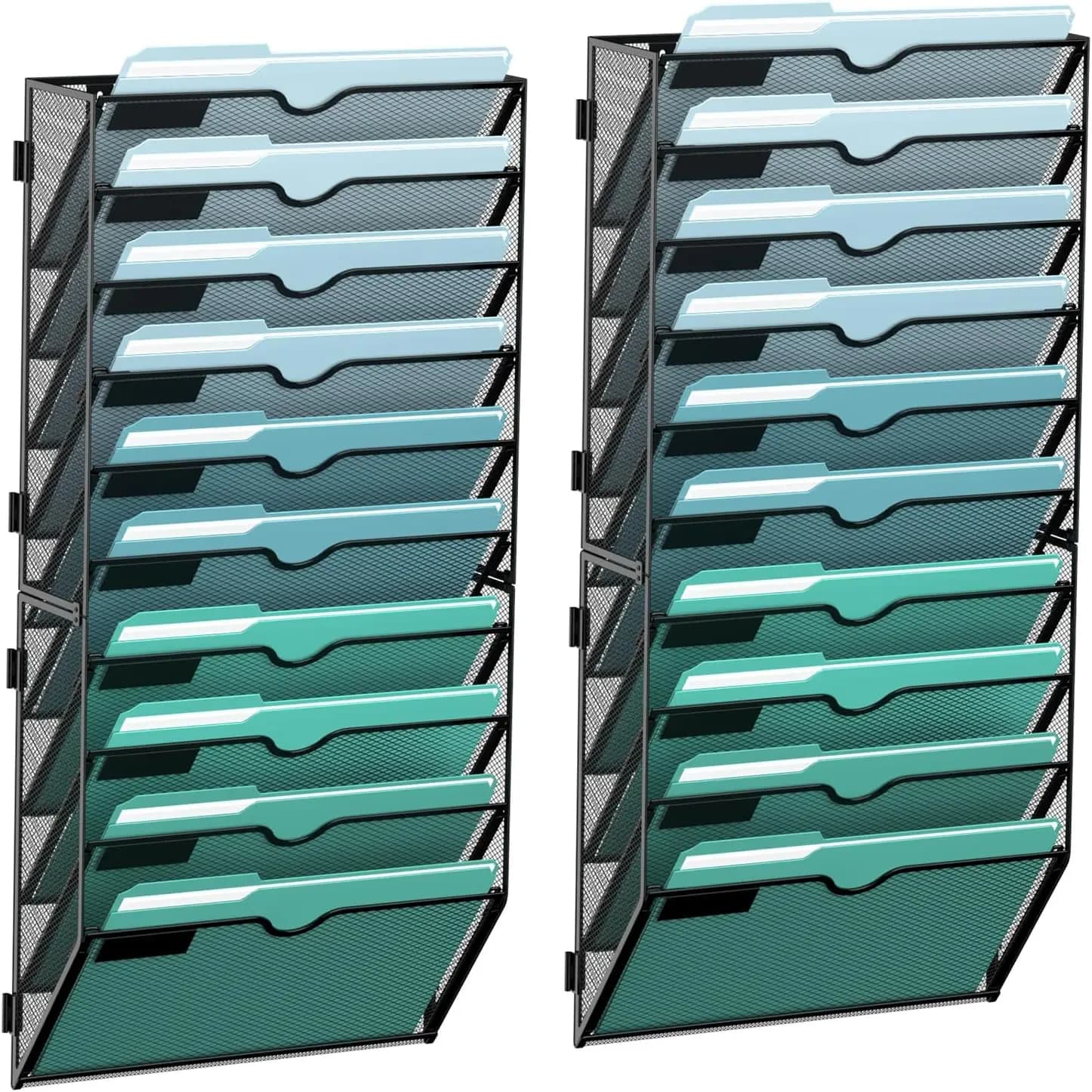 Organizzatore da parete a 10 livelli, porta documenti da appendere per fogli, cartelle, riviste, nero, confezione da 2