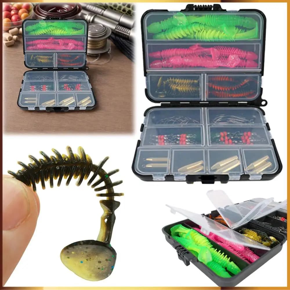 T Tail Fishing Lures Kit with Tackle Box Fishing Swivels Hooks Fishing Lure Accessories Set Swimbait for Fishing Tackle