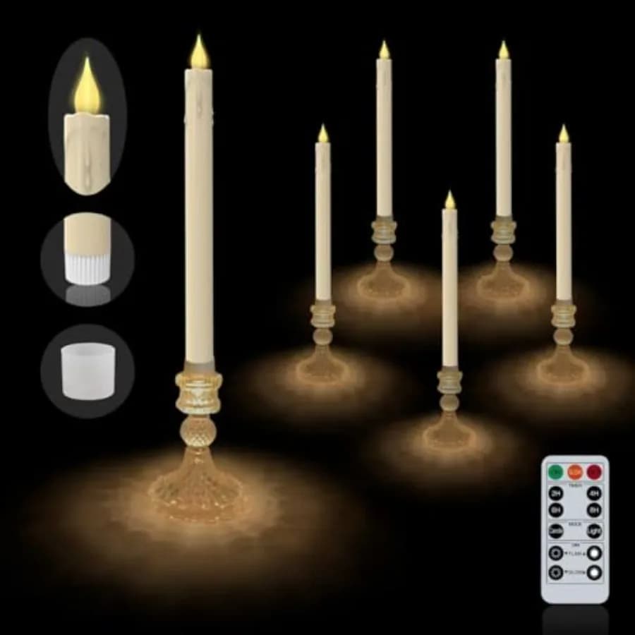 Candele LED Senza Fiamma con Base Diamantata - Supporto in Vetro Esagonale, Telecomando, Timer, Funzionamento a Batterie 2AA, Oltre 500 Ore di Autonomia