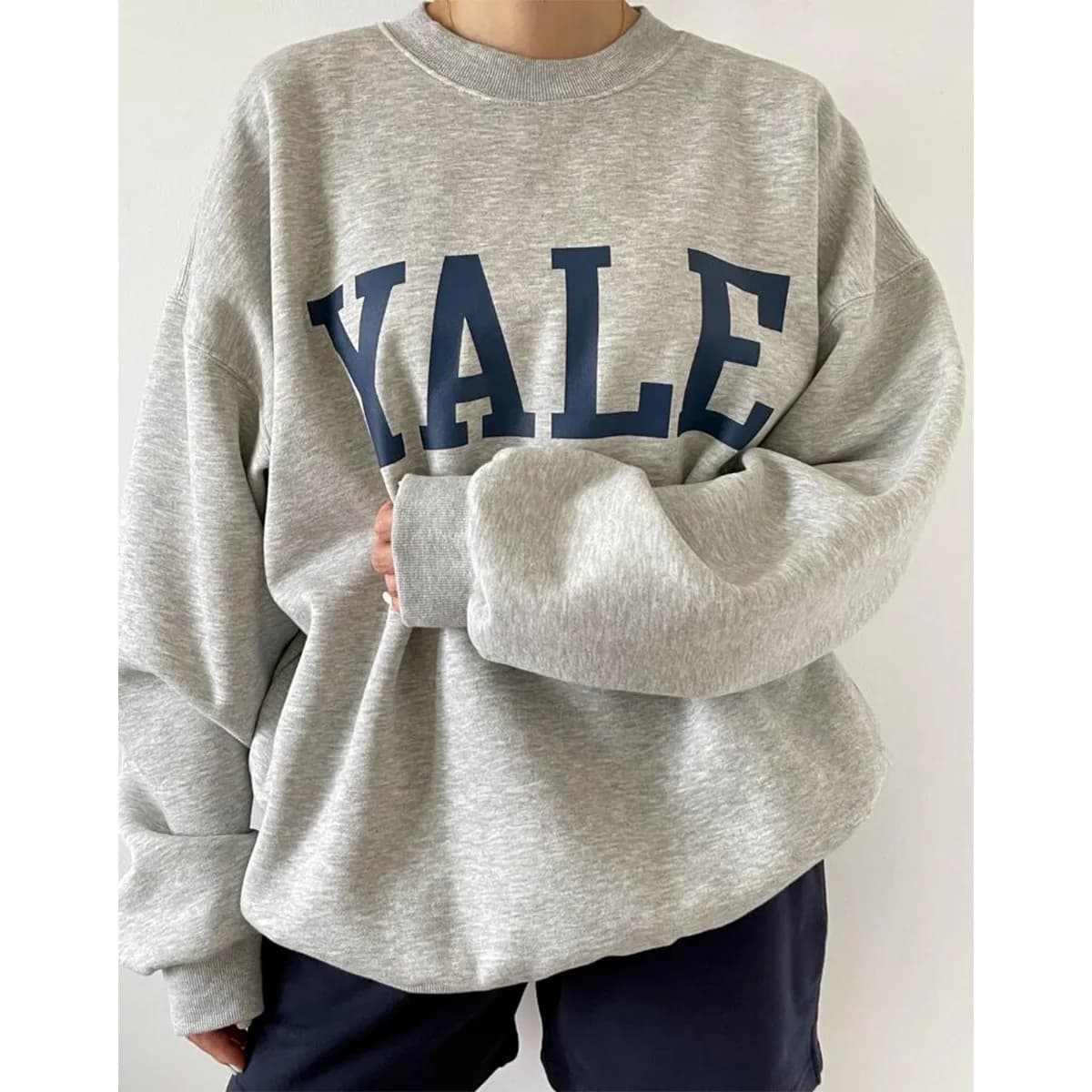 American Vintage Letters Printing Gray Loose Sweatshirts Soft Cotton Long Sleeve Casual Pullover Ins Fashion Thick Warm Jumpers