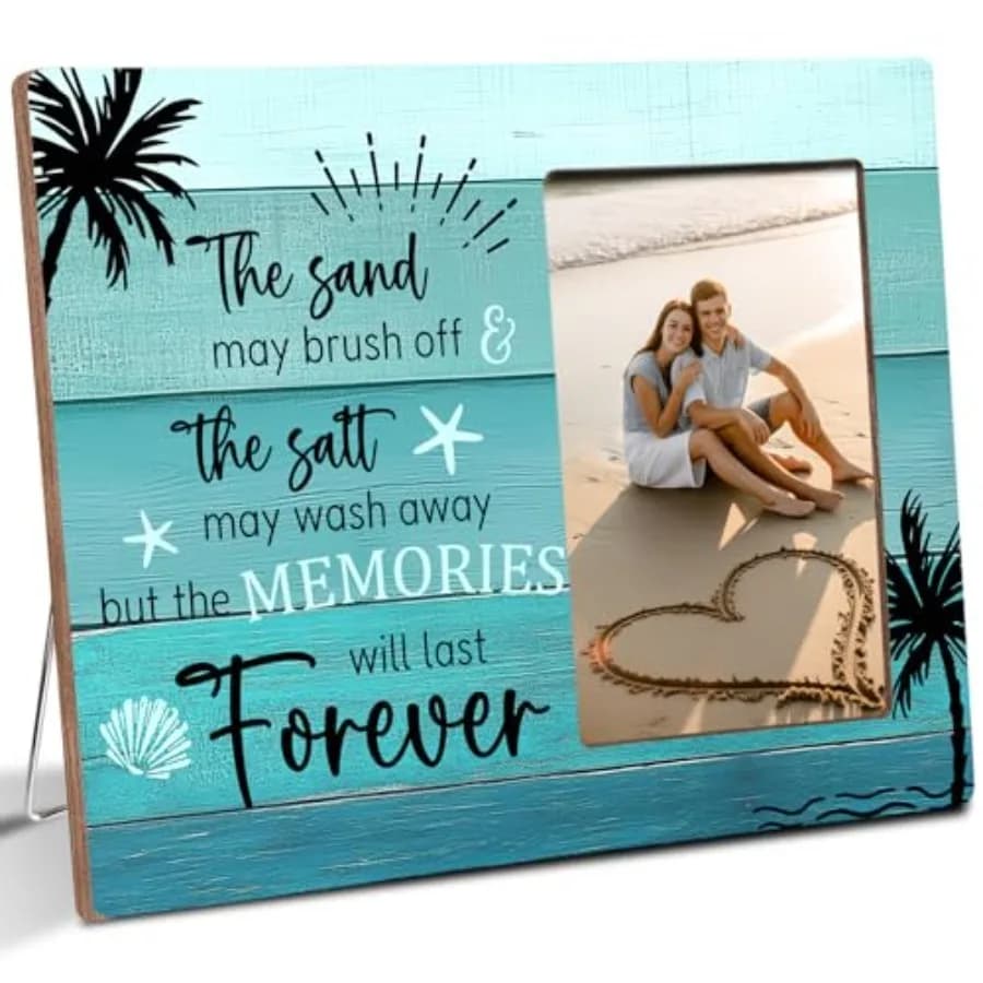 Summer Beach Wooden Picture Frame Gifts for Beach Lovers, Memories Last Forever, Summer Home Decor, Fits 4x6 Photo Frame