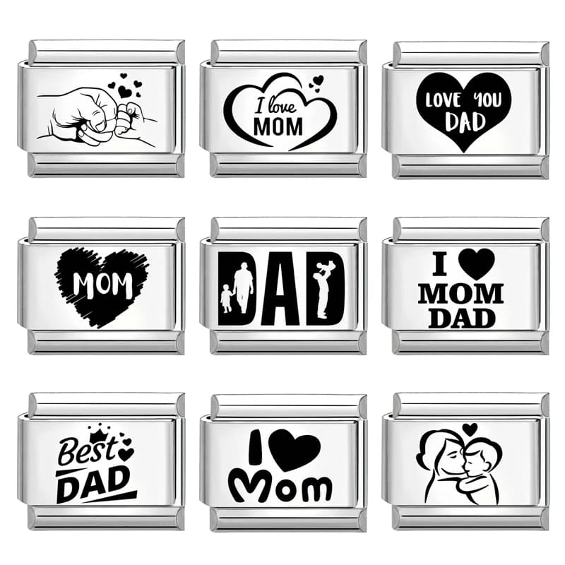 Creative Laser Engraving Love Series Italian Charm Links Fit 9MM Stainless Steel Bracelet DIY Making Father's Mother's Day Gift