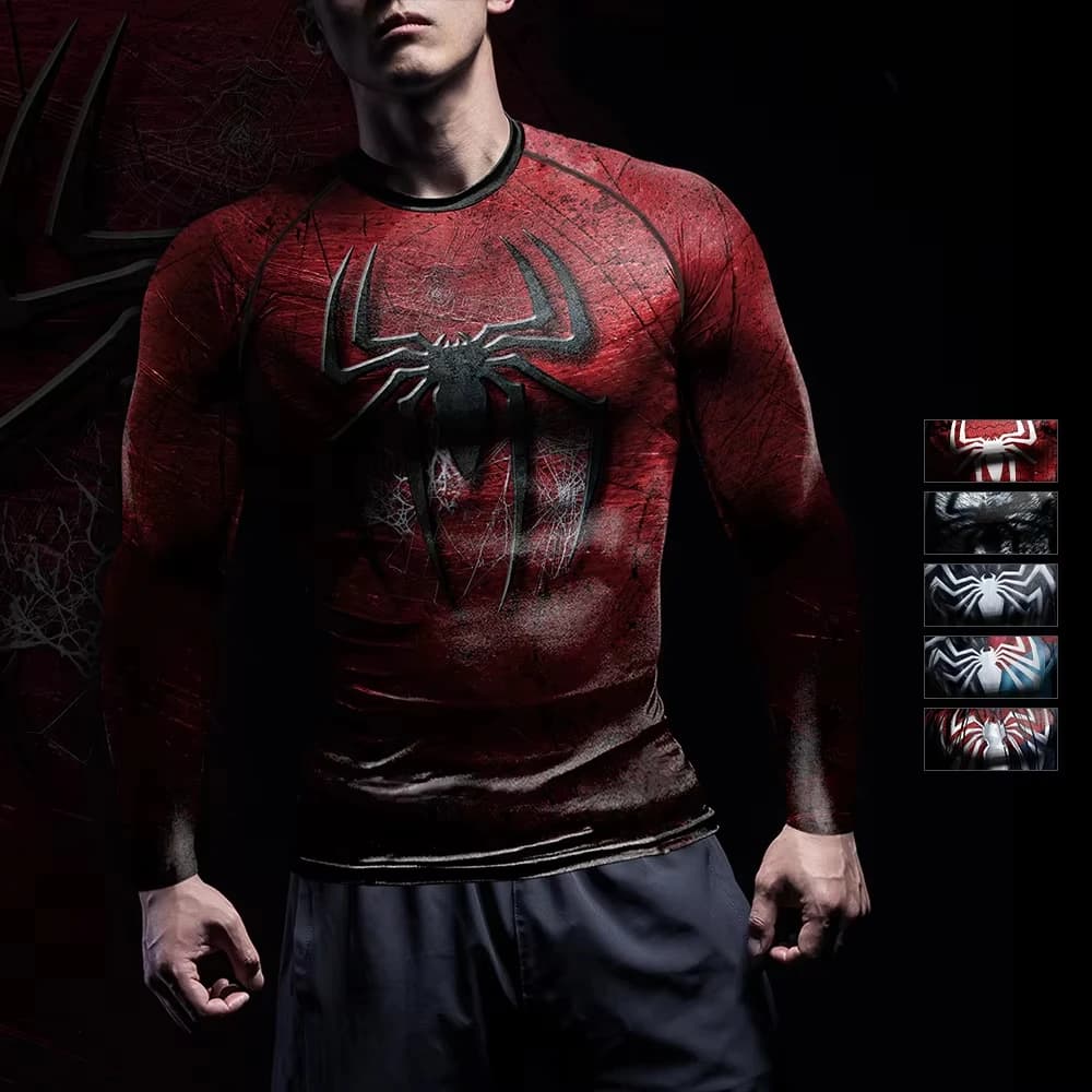 2026 Spider Graphic Vintage Print Compression Long Sleeve T Shirt Quick Dry Sports Fitness Workout Training Top Kids