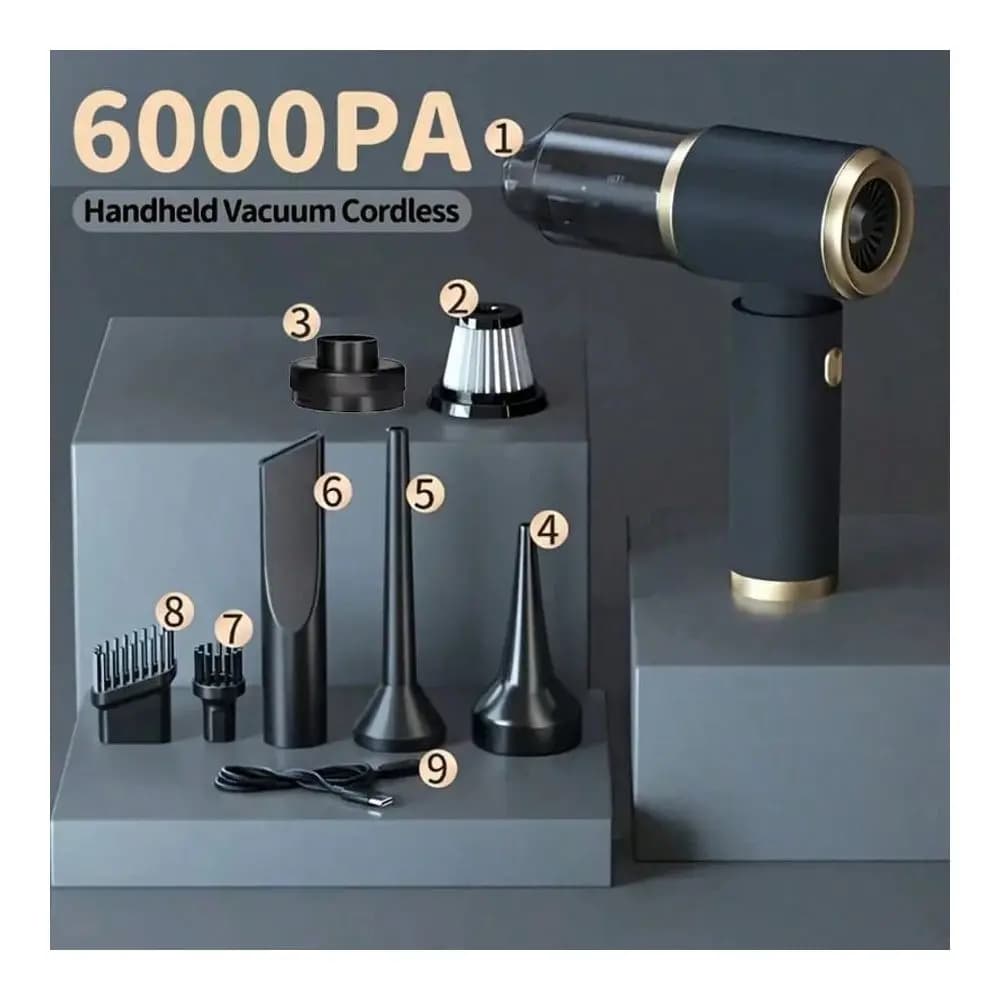 Set regalo per aspirapolvere wireless per auto, include 1 aspirapolvere e 7 accessori. Potente aspirazione per auto e casa, grande potenza