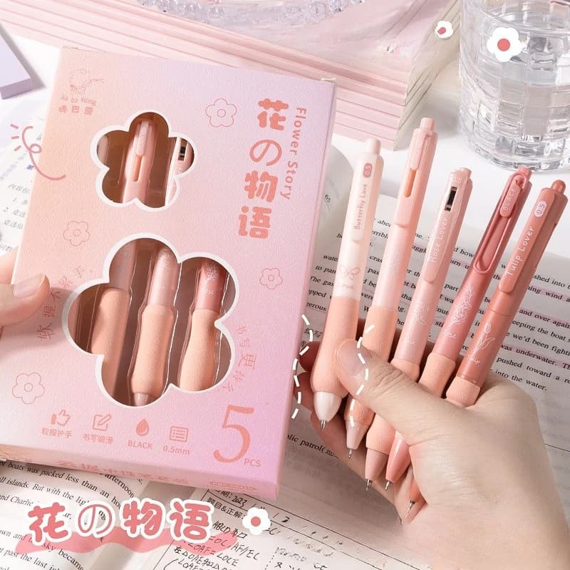 5Pcs Cute Kawaii Gel Pen Set 0.5mm Black Ink Pens Soft Grip Smooth Writing Cute School Office Supplies Back To School Gift