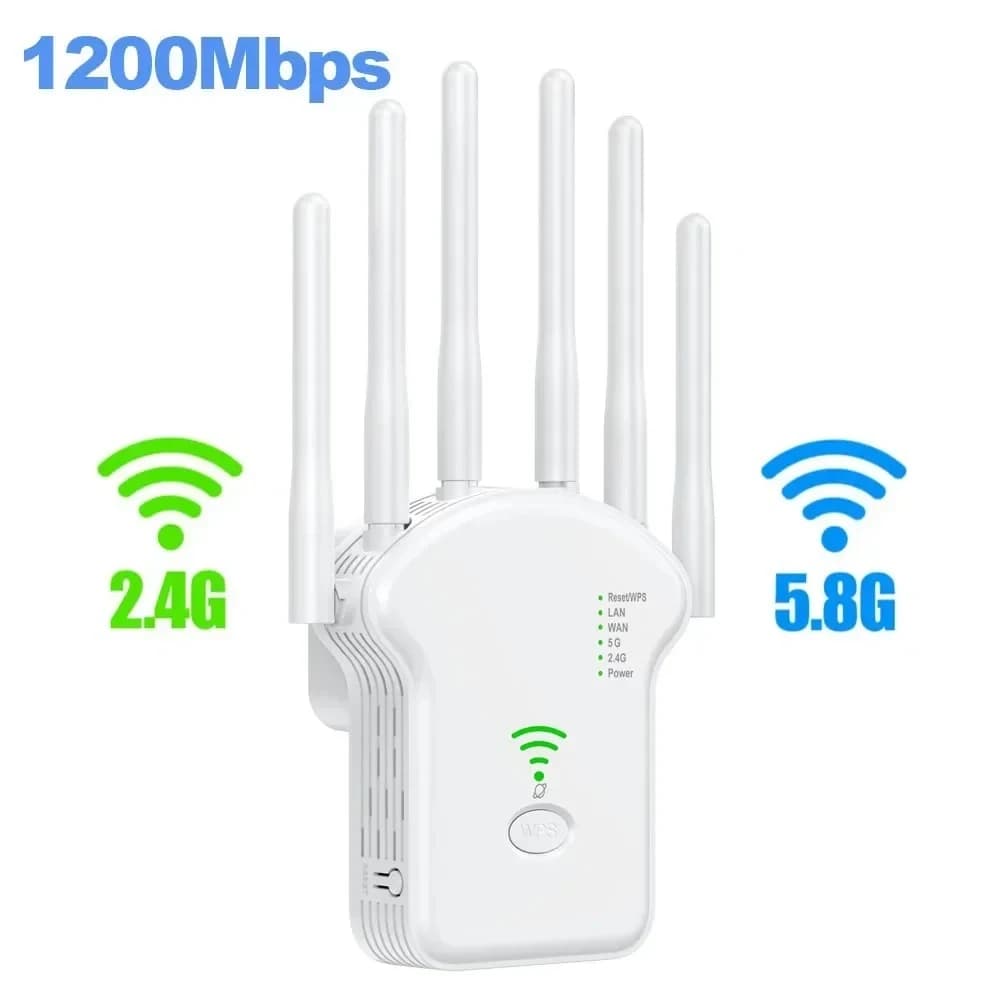 Ripetitore WiFi Dual-Band 2.4G/5G 300Mbps/1200Mbps, Amplificatore di Segnale WiFi con Antenna, Estensore di Rete, Router WPS