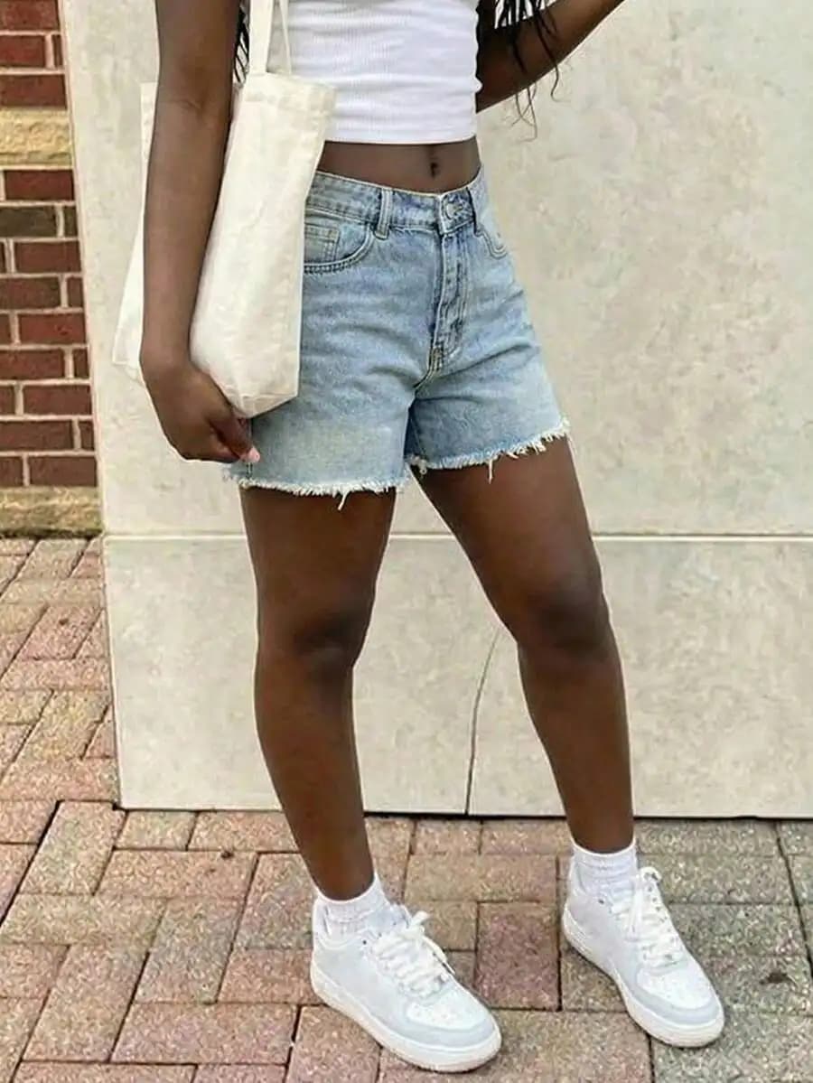 Womens Casual Loose Straight Cropped Denim Shorts Summer