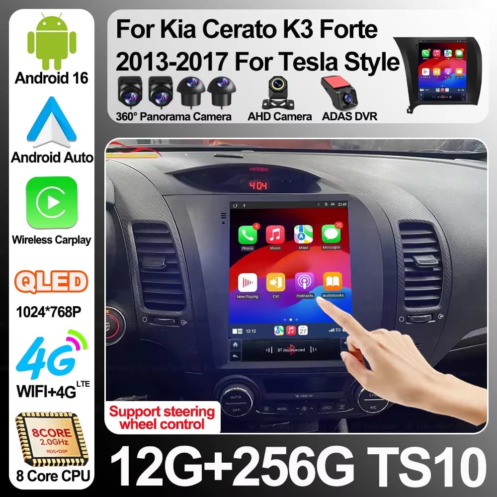 Autoradio Android 16 da 9,7 pollici per Kia Cerato K3 Forte 2013-2017, stile Tesla, con GPS, navigazione, Carplay wireless e 5G.