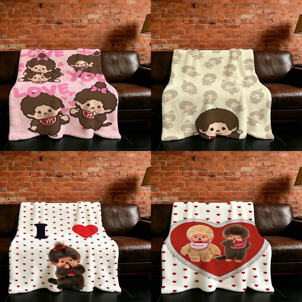 Cartoon Cute M-Monchhichis-ES Blanket Flannel Warm Soft Throw Blanket For Room Sofa Childish Birthday Gifts