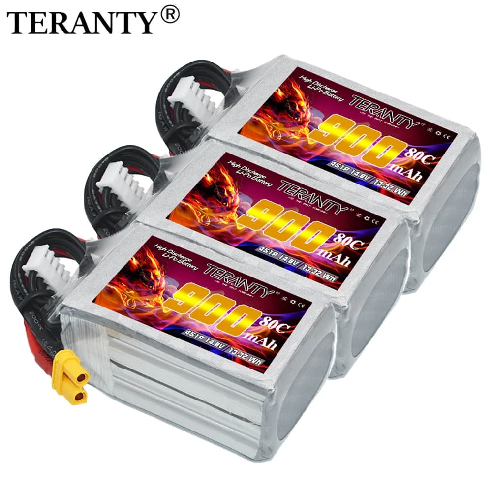 Batteria Lipo aggiornata 80C/160C 14.8V 900mAh per RC FPV Racing Drone Elicottero Quadcopter Batteria di ricambio TERANTY 4S Droni
