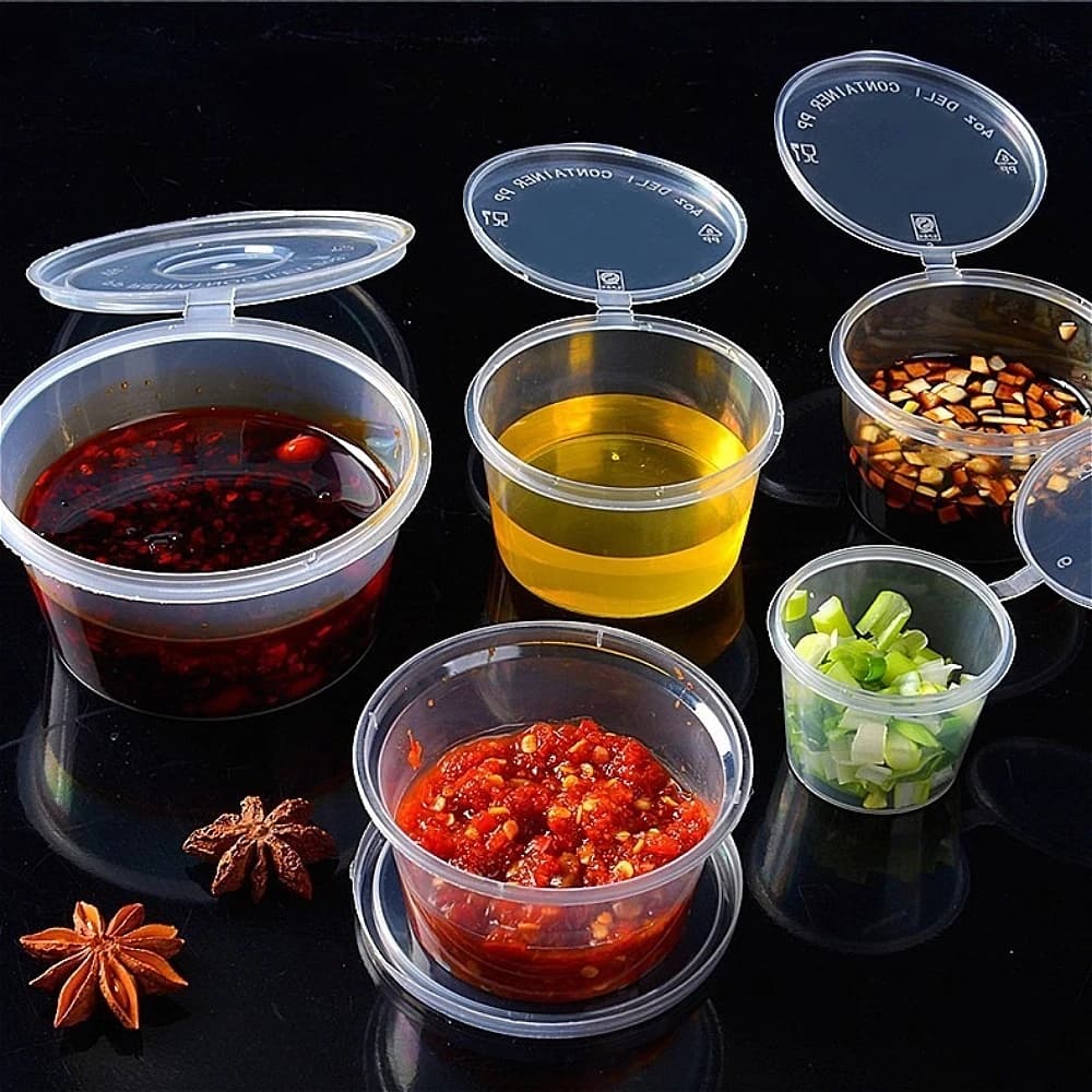 50/100 Pezzi Contenitori Monouso per Alimenti, Tazze Trasparenti in Plastica con Coperchio Sigillato, Organizer per Salse e Condimenti, Uso Quotidiano