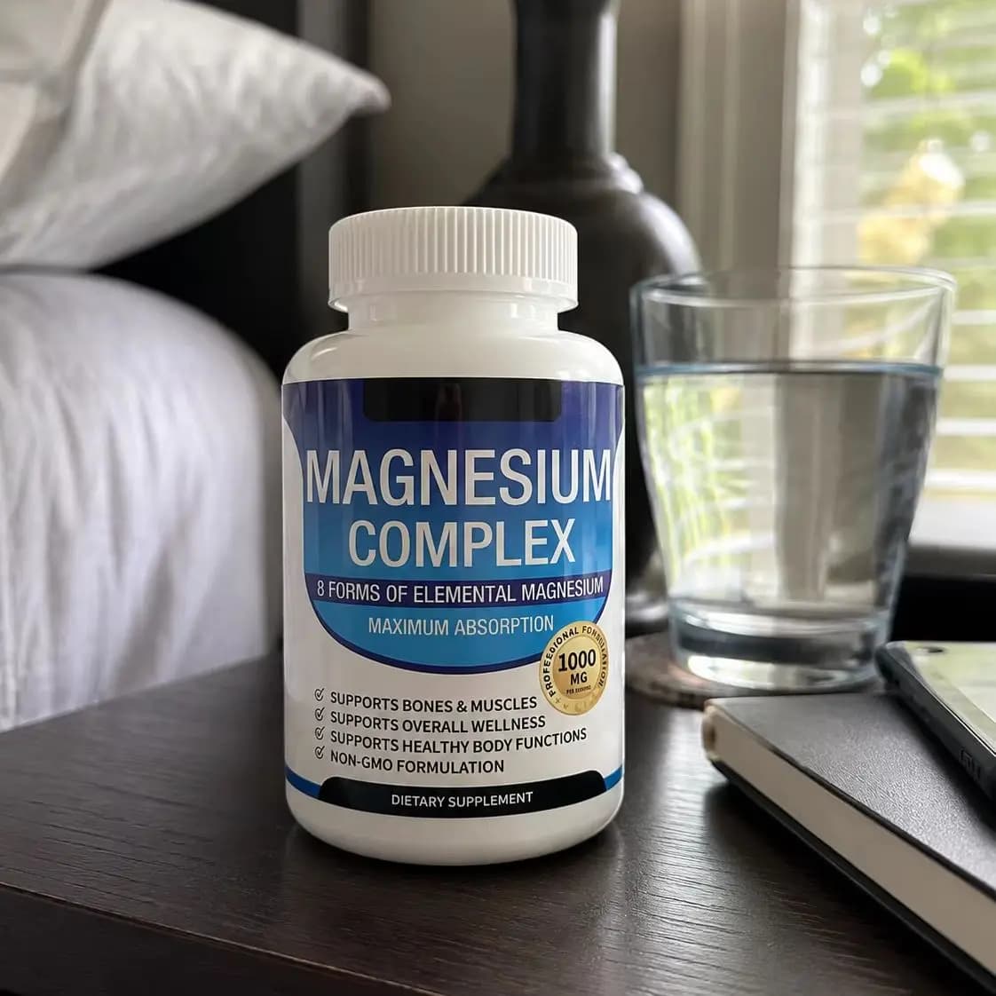 Magnesium Complex 1000mg Capsules with Glycinate Citrate Malate 8 Forms Mineral Supplement Bone Muscle Sleep Support 90 Count