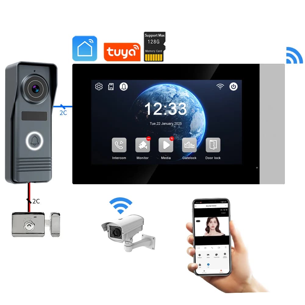 Videocitofono Citofono con serratura elettrica Campanello intelligente Wifi Outdoor 4 House Display completo e accessori