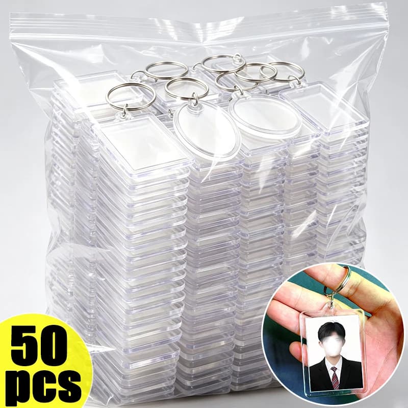 5/50Pcs Transparent Photo Frame Keychain Tassels Snap-In Custom Insert Photo Acrylic Blank Keyring Clear Blank Picture Pendant