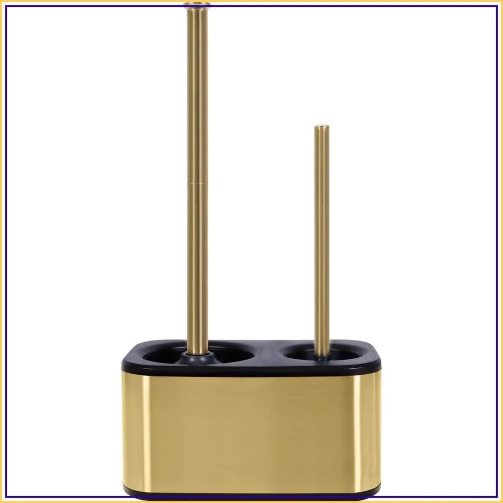 Gold Toilet Brush and Plunger Set with Holder, Sleek Minimalist Bathroom Accessories Combo
